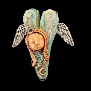 Artistic Winged goddess pendant with Blue and Orange Accents